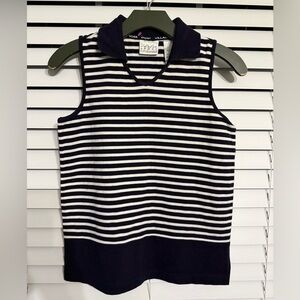 #8)  Villager navy and white strapped top Size M-Petit